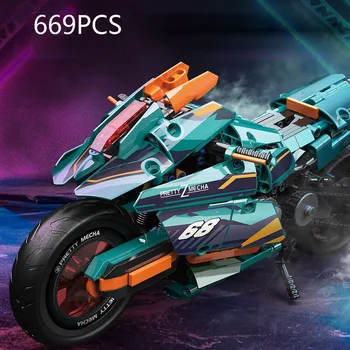 Техническа киберигра 2077 Мотоциклет MOC блок, кола, тухли, модел, монтаж, колекция от играчки за момчета, подаръци