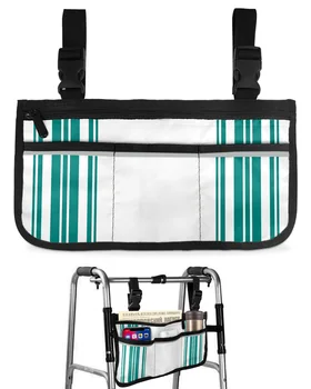 Чанта за инвалидна количка в бирюзовую ивица С джобове, Светлоотразителни ленти, Подлакътници, странични чанти, Чанта за съхранение на рамки за электроскутера