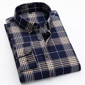 Шарени бизнес ризи в клетка с дълъг ръкав за мъже, есенни ризи с копчета обичайното намаляване, Camisa Social Masculinas, градинска облекло 4XL