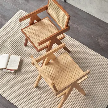 Японски столове за сядане от ратан, от масивно дърво, изчистен модерен дом, стол за дневна, стол за почивка, Балкон, мързелив диван, фотьойл